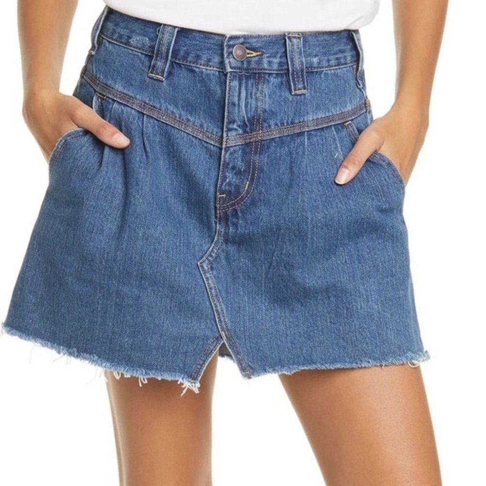 We The Free Denim Mini Skirt Vintage Style Jean Upcycle Free People Saratoga Blu